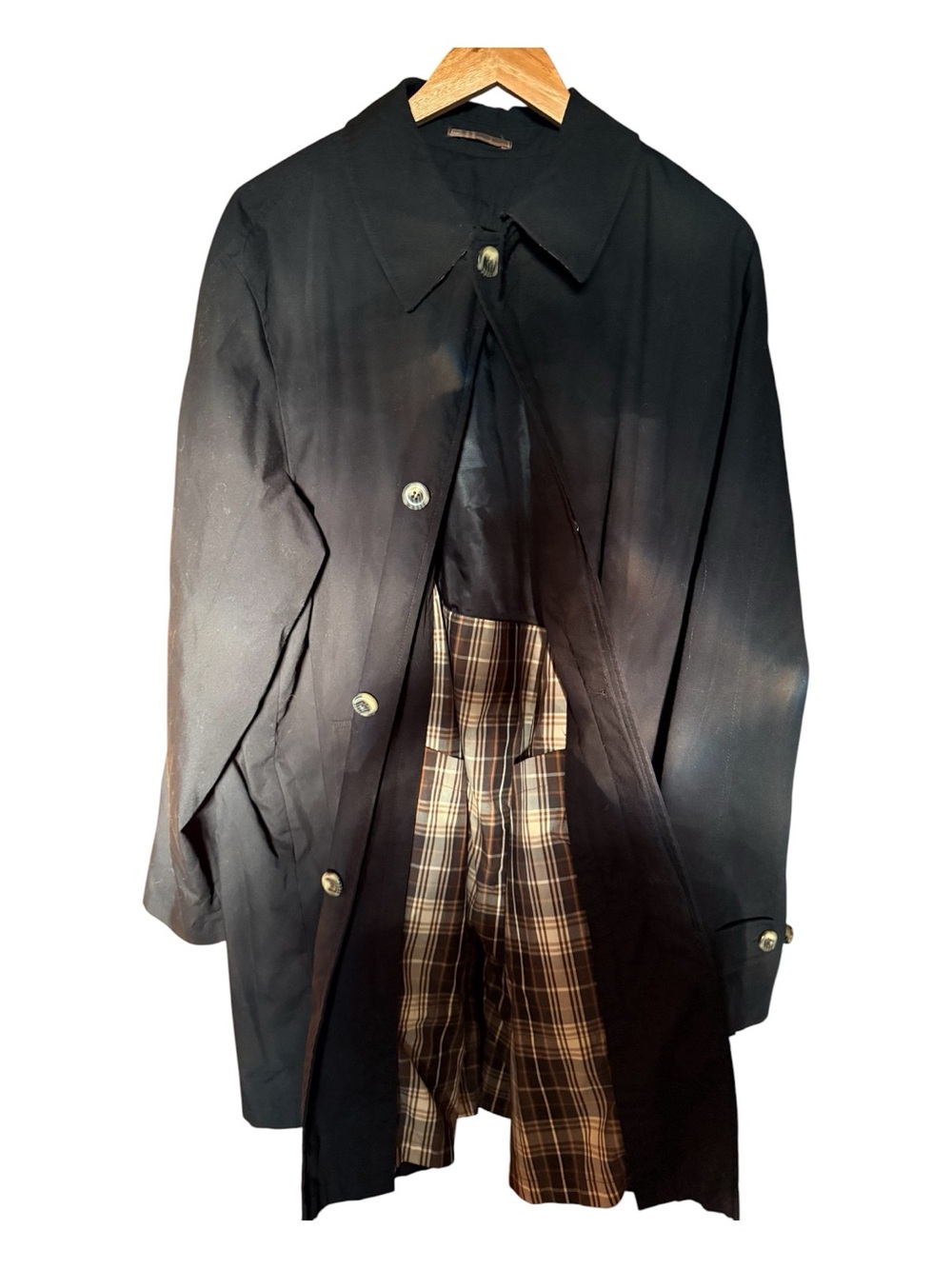 Claiborne unisex Trench Coat w/Plaid Lining oversized preppy classic retro cozy